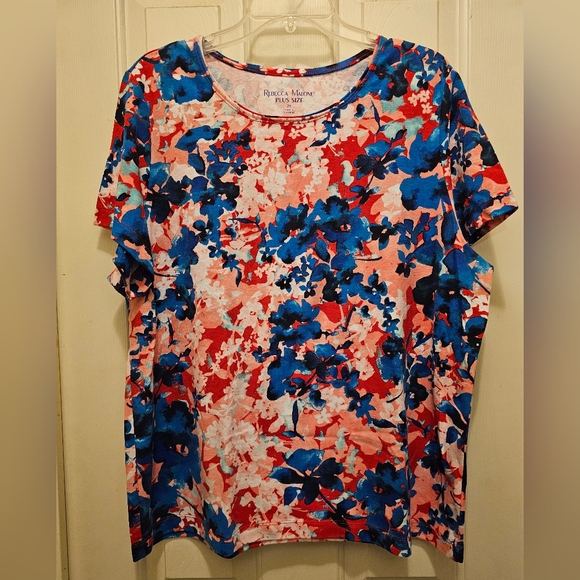 Rebecca Malone Patrioic Floral Short Sleeve Top - 2X - Picture 1 of 4
